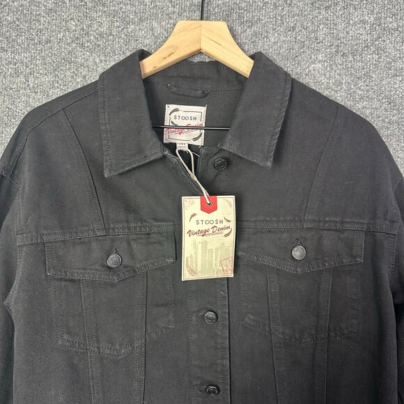 NWT Stoosh Vintage Denim Fringe Trucker Western Jean Jacket Frayed Hem Size M - Picture 3 of 9